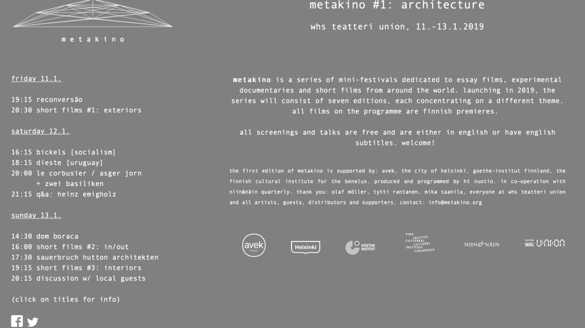 Metakino #1 2019 arkkitehtuurielokuvia architecture film festival