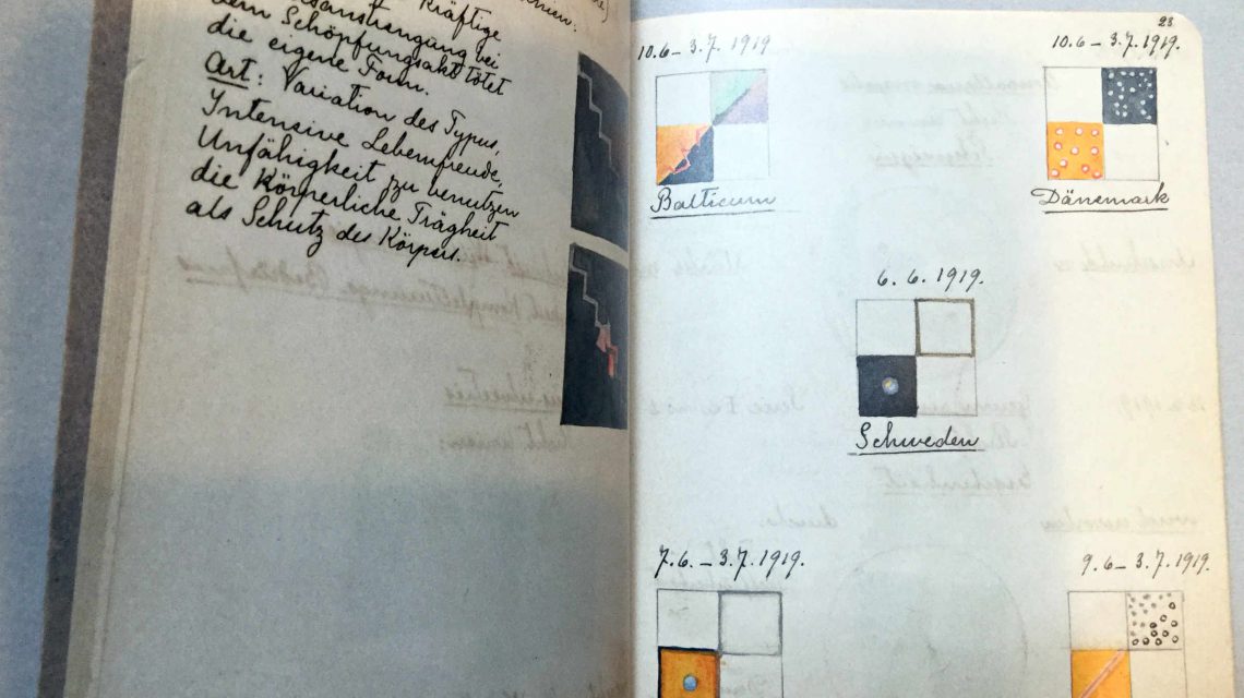 Hilma af Klint's studies of national symbols for Sweden, Finland, Norway, Denmark and the Baltic States. Photo: Anni Vartola