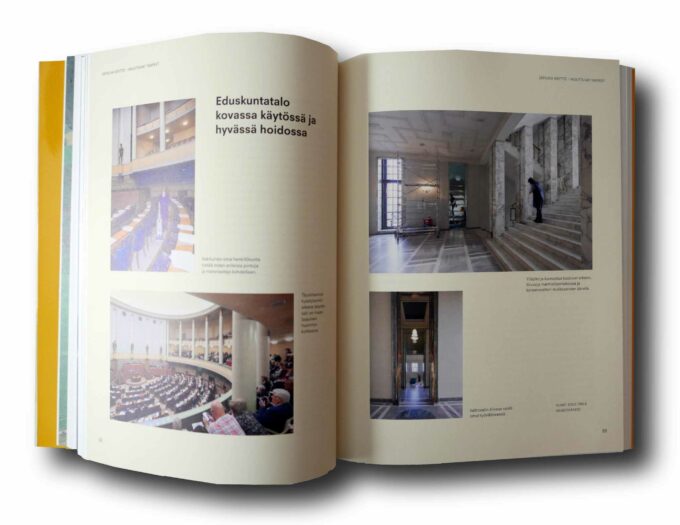 Photo showing a sample spread of the book Valtiolle rakennettu