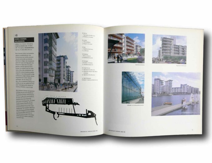 Photo showing a sample spread of the book Arkitektur i Sverige – Architecture in Sweden 1995–1999
