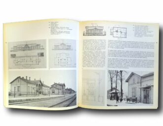 Photo showing a sample spread of the book Rautateiden arkkitehtuuri – Järnvägarnas arkitektur