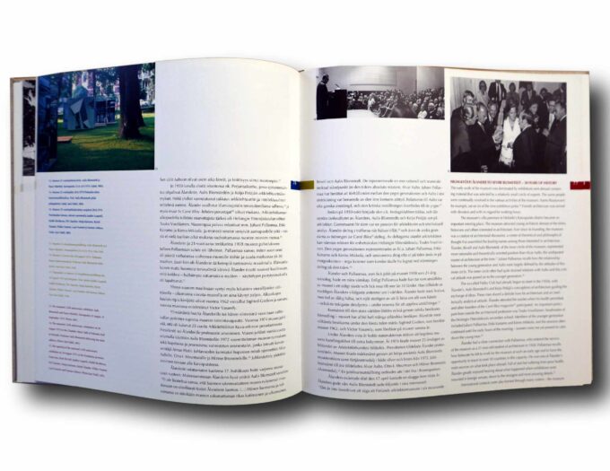 Photo showing a sample spread of the book Suomen rakennustaiteen museo – Finlands arkitekturmuseum – Museum of Finnish Architecture 1956–2006