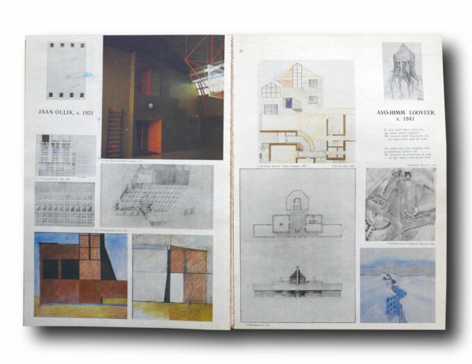Photo showing a sample spread of the book Ehituskunst teine-kolmas 1982–1983