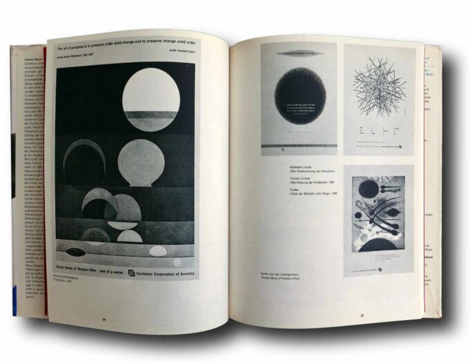 Photo showing a sample spread of the book Herbert Bayer – Das Werk des Künstlers in Europa und USA