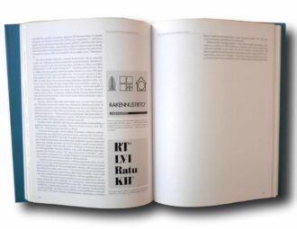 Photo showing a sample spread of the book Rakennustiedon historiikki