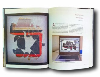 Photo showing a sample spread of the book Exercitia: Näin näyttely tehtiin
