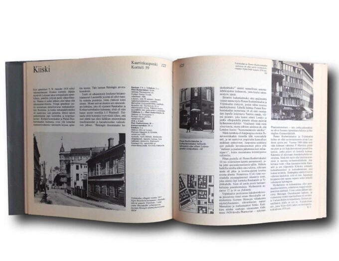 Photo showing a sample spread of the book Puhvelista Punatulkkuun: Helsingin vanhoja kortteleita