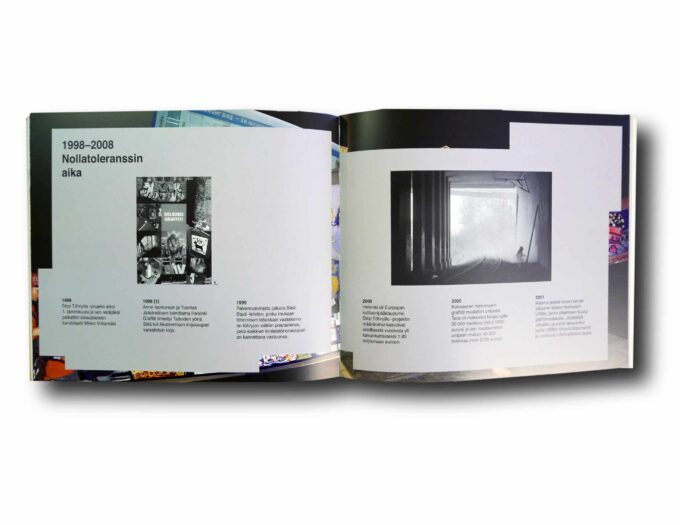 Photo showing a sample spread of the book Graffiti Helsingissä