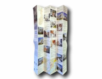 Photo showing a sample spread of the book Alvar Aallon arkkitehtuuria -kartta – Alvar Aalto's Architecture Map