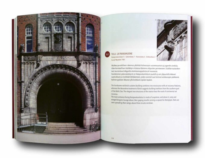 Elaimellinen-Helsinki-auk Photo showing a sample spread of the book Eläimellinen Helsinki – kävelyreittejä kaupungissa