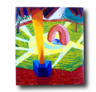Photo showing a sample spread of the book David Hockney A Retrospective