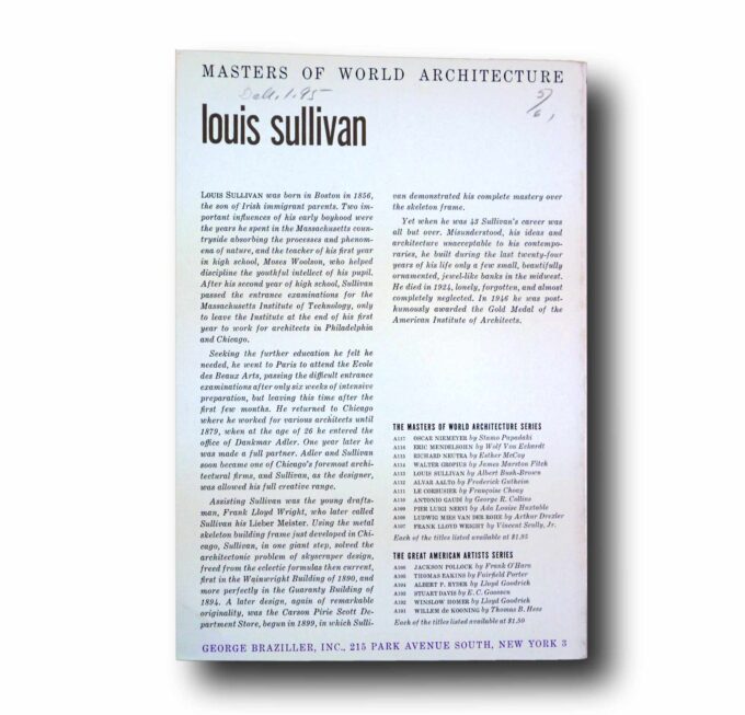 MOWA-A113-Louis-Sullivan-taka Photo showing a sample spread of the book Louis Sullivan