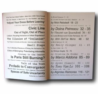 Photo showing a sample spread of the book MONU #38 Inclusive Urbanism