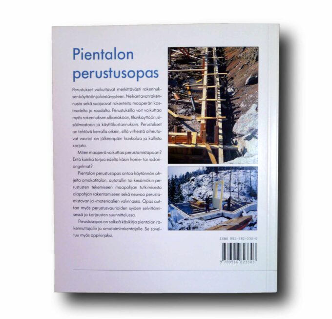 Photo showing a sample spread of the book Pientalon perustusopas